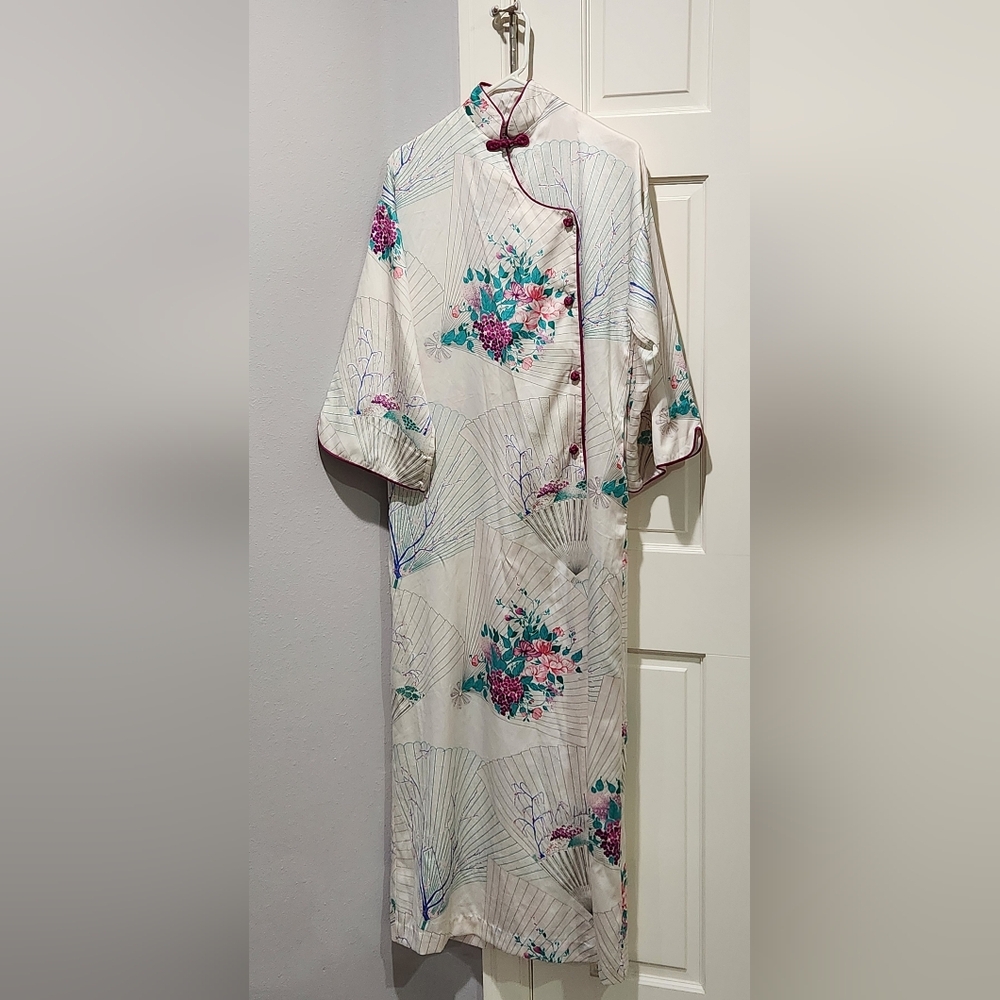 Vintage Christian Dior Asymmetric Maxi Satin Kimono Robe / Lounge Wear